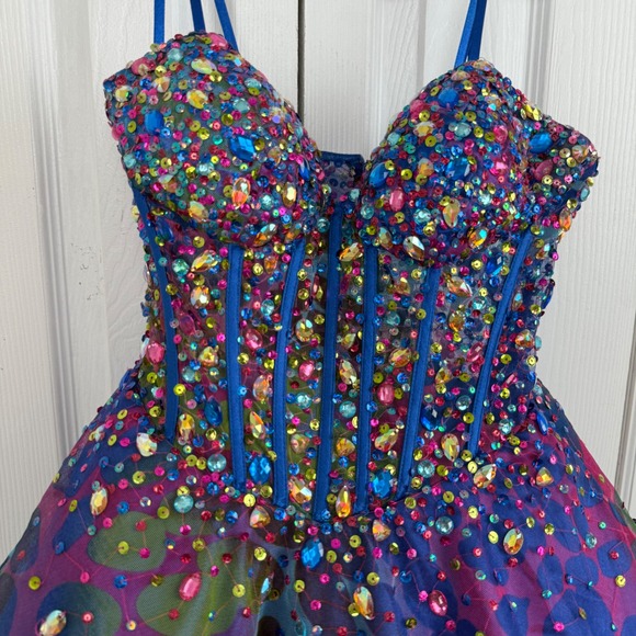 Jovani Beaded Rhinestone Corset Dress Sz 4 Prom Pageant Y2K Sparkle Tulle - Picture 3 of 11